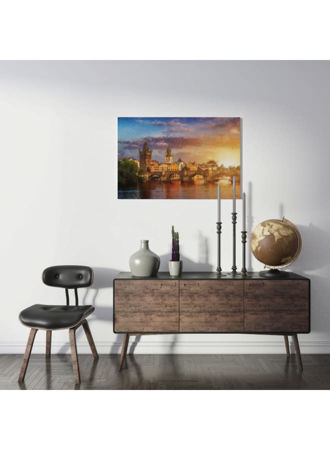 هوم جاليري لوحة فنية جدارية من القماش، منظر طبيعي مع انعكاس جسر تشارلز في النهر، 120×80 - Image 3