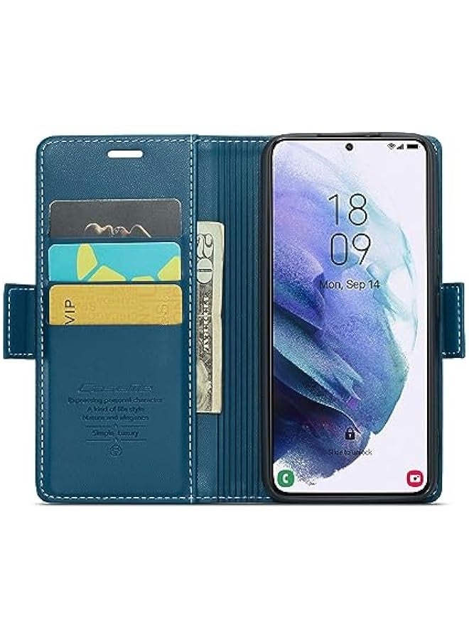 RFID Blocking Case for Samsung Galaxy S21 Plus - Durable Leather Flip Case with Card Holder, Kickstand, and Magnetic Closure (Blue) - Image 2