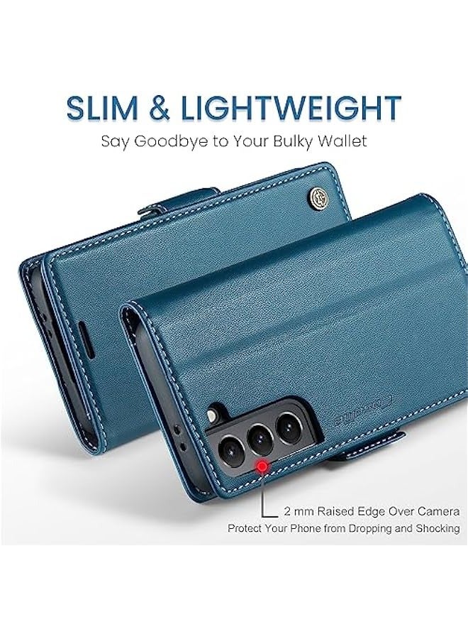 RFID Blocking Case for Samsung Galaxy S21 Plus - Durable Leather Flip Case with Card Holder, Kickstand, and Magnetic Closure (Blue) - Image 3