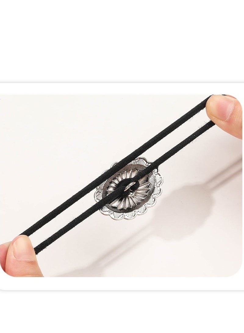 JAKTK 8-piece set of women's retro hair bands, ancient silver button hair bands with six-leaf flowers, ellipse flowers, hearts and other patterns, women's high-elastic retro hair bands, hair bands and hair accessories - Image 2