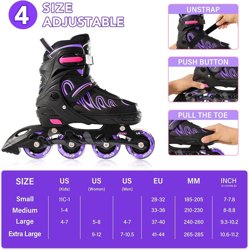 ECOO Adjustable Inline Skates for Kids with Light-Up Wheels - Ages 5-12 - Image 3