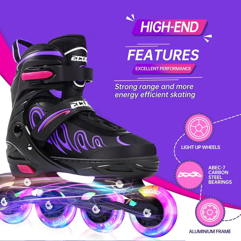 ECOO Adjustable Inline Skates for Kids with Light-Up Wheels - Ages 5-12 - Image 4
