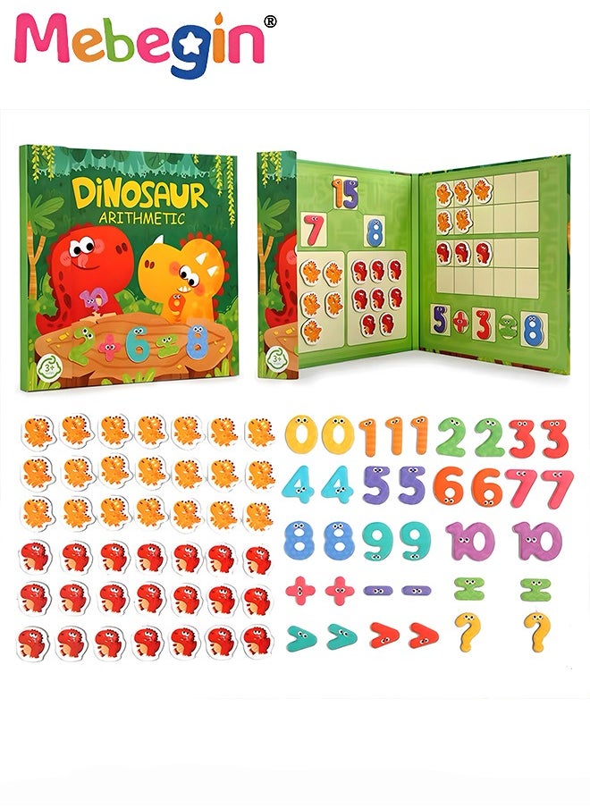MEBEGIN - Wooden Number Magnets, Counting Number Magnets for Kids, Portable Magnetic Foldable Math Book with Dinosaur Patterns, Early Development and Activity Toys, Creative Learning Toy for Kids' Counting and Logic Ability, 22*1.5*20.5cm - Image 1