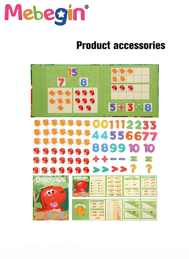MEBEGIN - Wooden Number Magnets, Counting Number Magnets for Kids, Portable Magnetic Foldable Math Book with Dinosaur Patterns, Early Development and Activity Toys, Creative Learning Toy for Kids' Counting and Logic Ability, 22*1.5*20.5cm - Image 1