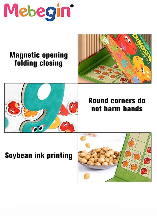 MEBEGIN - Wooden Number Magnets, Counting Number Magnets for Kids, Portable Magnetic Foldable Math Book with Dinosaur Patterns, Early Development and Activity Toys, Creative Learning Toy for Kids' Counting and Logic Ability, 22*1.5*20.5cm - Image 1