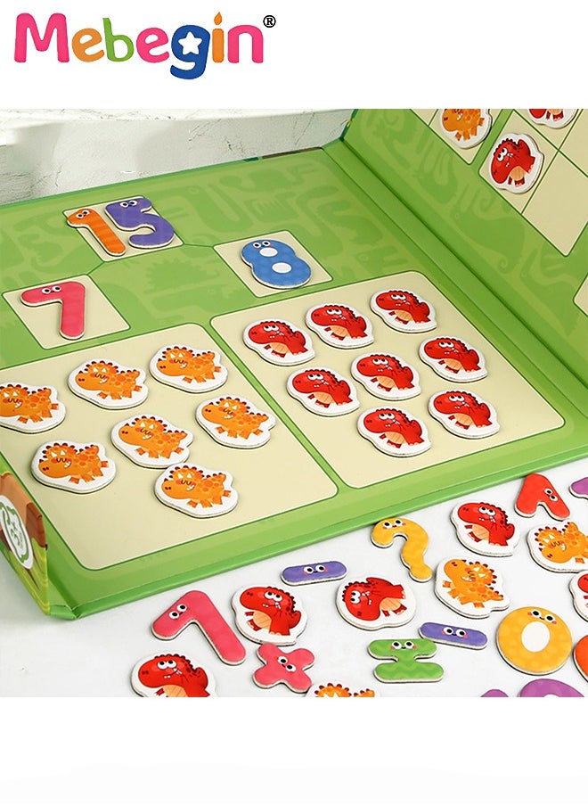 MEBEGIN - Wooden Number Magnets, Counting Number Magnets for Kids, Portable Magnetic Foldable Math Book with Dinosaur Patterns, Early Development and Activity Toys, Creative Learning Toy for Kids' Counting and Logic Ability, 22*1.5*20.5cm - Image 1