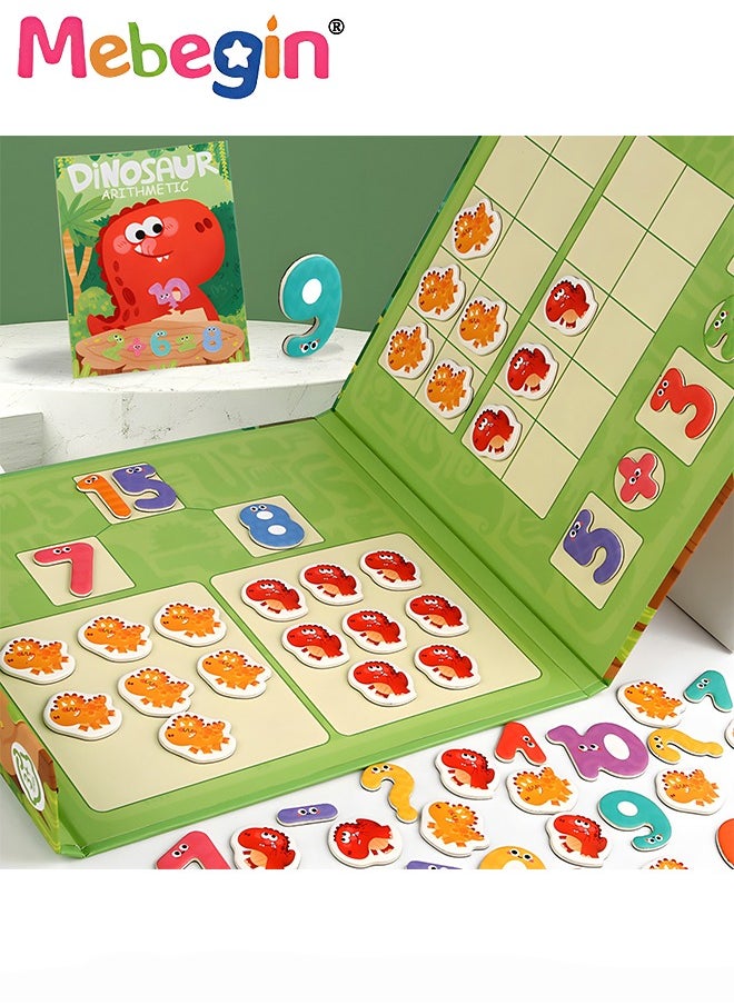MEBEGIN - Wooden Number Magnets, Counting Number Magnets for Kids, Portable Magnetic Foldable Math Book with Dinosaur Patterns, Early Development and Activity Toys, Creative Learning Toy for Kids' Counting and Logic Ability, 22*1.5*20.5cm - Image 1