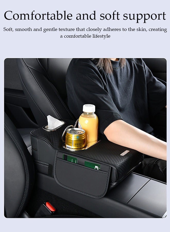 DUNISO 4 IN 1 Car Center Console Cover Multifunctional Car Armrest Cover Heighten Car Central Control Armrest Multifunctional Car Armrest Cover Cushion Cup Holder Auto Center Console Armrest Pillow Comfortable Car Armrest Pads with Storage Grid Leather Armrest Heightening Pad for Most Vehicles, SUVs, Trucks, Cars - Image 4