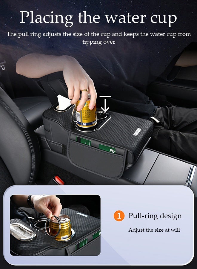 DUNISO 4 IN 1 Car Center Console Cover Multifunctional Car Armrest Cover Heighten Car Central Control Armrest Multifunctional Car Armrest Cover Cushion Cup Holder Auto Center Console Armrest Pillow Comfortable Car Armrest Pads with Storage Grid Leather Armrest Heightening Pad for Most Vehicles, SUVs, Trucks, Cars - Image 2