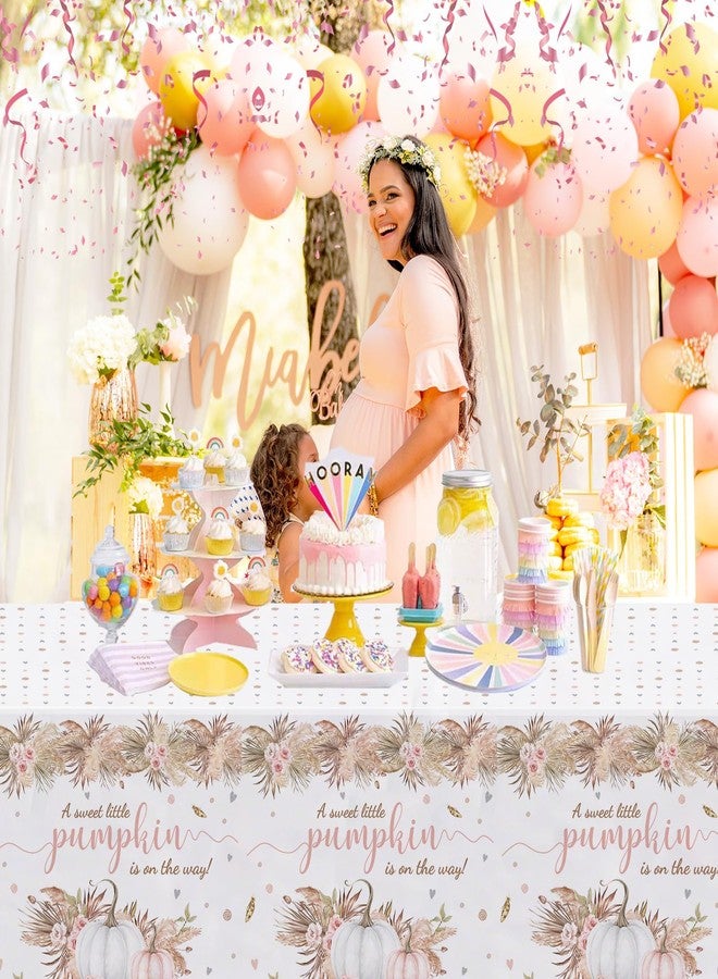 MEHOFOND 3 Pack Little Pumpkin Tablecloth, Disposable Plastic Boho Fall Baby Shower Table Cloth Rectangle 54x108 inch, PinkTable Cover for Girl Shower Party Favors Table Decor Supplies - Image 5