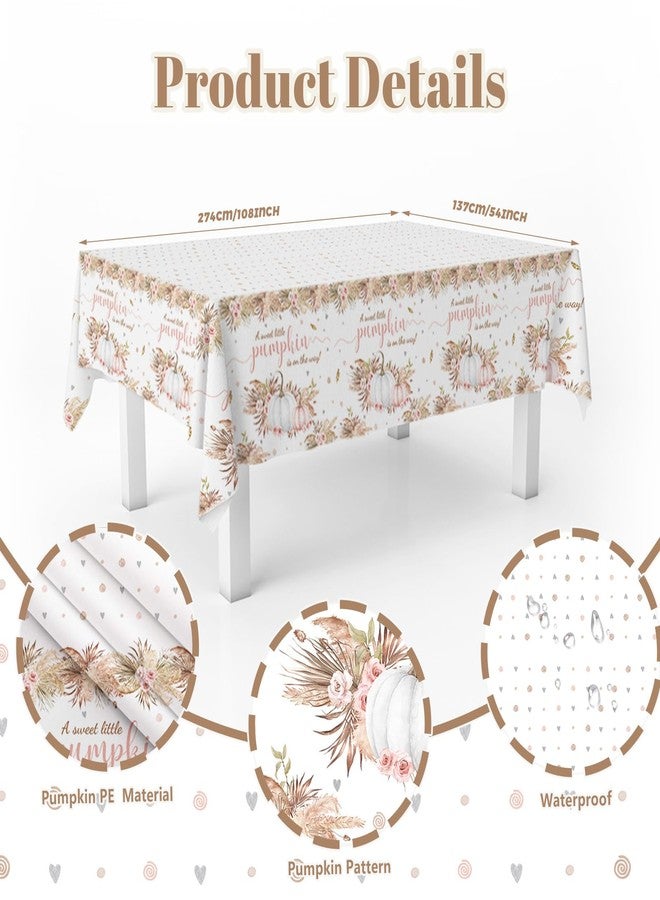 MEHOFOND 3 Pack Little Pumpkin Tablecloth, Disposable Plastic Boho Fall Baby Shower Table Cloth Rectangle 54x108 inch, PinkTable Cover for Girl Shower Party Favors Table Decor Supplies - Image 2