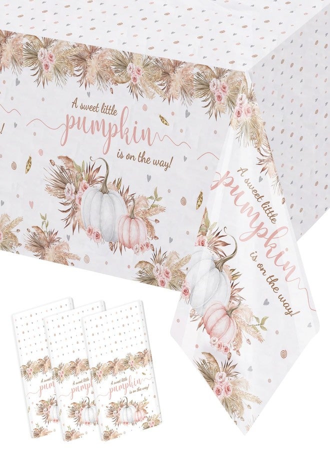 MEHOFOND 3 Pack Little Pumpkin Tablecloth, Disposable Plastic Boho Fall Baby Shower Table Cloth Rectangle 54x108 inch, PinkTable Cover for Girl Shower Party Favors Table Decor Supplies - Image 1