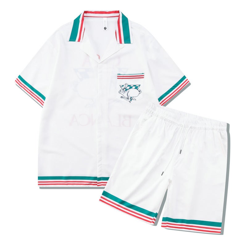 Chao Shens Casual Beach European and American Retro Short Sleeve Shirt suit Digital Printed Loose Shorts suit Shirt Shorts - Image 3