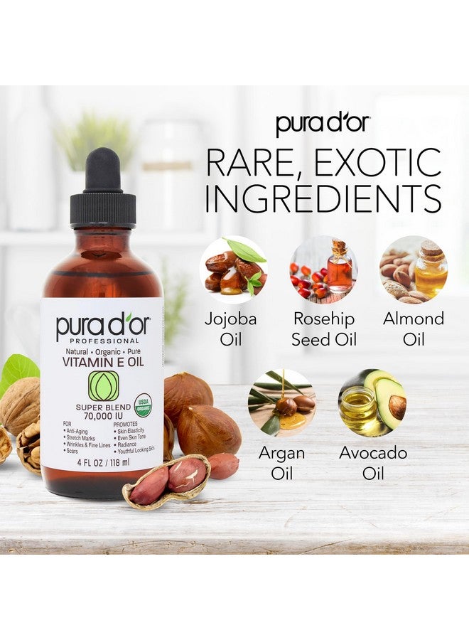 PURA D'OR 4 Oz ORGANIC Vitamin E Oil Blend 70,000 IU - 100% Natural Hexane Free, Sweet Almond, Apricot, Jojoba, Argan, Rosehip, Sunflower & Avocado Bath Oil For Scars, Skin, Face & Full Body - Image 4