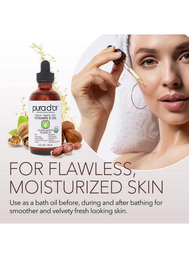 PURA D'OR 4 Oz ORGANIC Vitamin E Oil Blend 70,000 IU - 100% Natural Hexane Free, Sweet Almond, Apricot, Jojoba, Argan, Rosehip, Sunflower & Avocado Bath Oil For Scars, Skin, Face & Full Body - Image 5