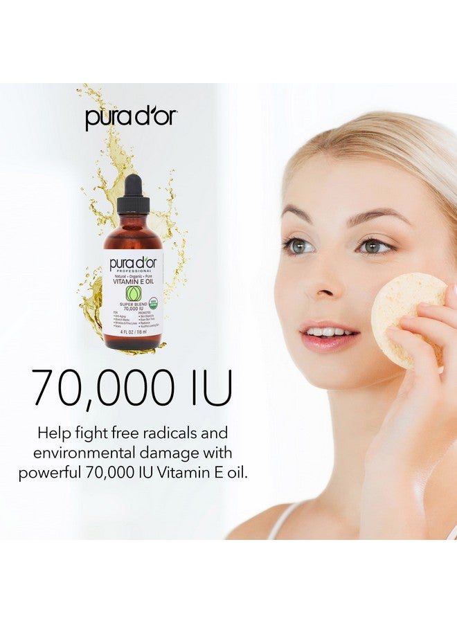 PURA D'OR 4 Oz ORGANIC Vitamin E Oil Blend 70,000 IU - 100% Natural Hexane Free, Sweet Almond, Apricot, Jojoba, Argan, Rosehip, Sunflower & Avocado Bath Oil For Scars, Skin, Face & Full Body - Image 3