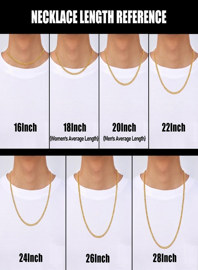Fiusem سلاسل ذهبية من فيوسيم للرجال، 3.5 مم، سلاسل مطلية بالذهب عيار 18 قيراطًا للرجال، سلسلة كوبية من الفولاذ المقاوم للصدأ للرجال والنساء، سلاسل رجالية بطول 20 بوصة - Image 3
