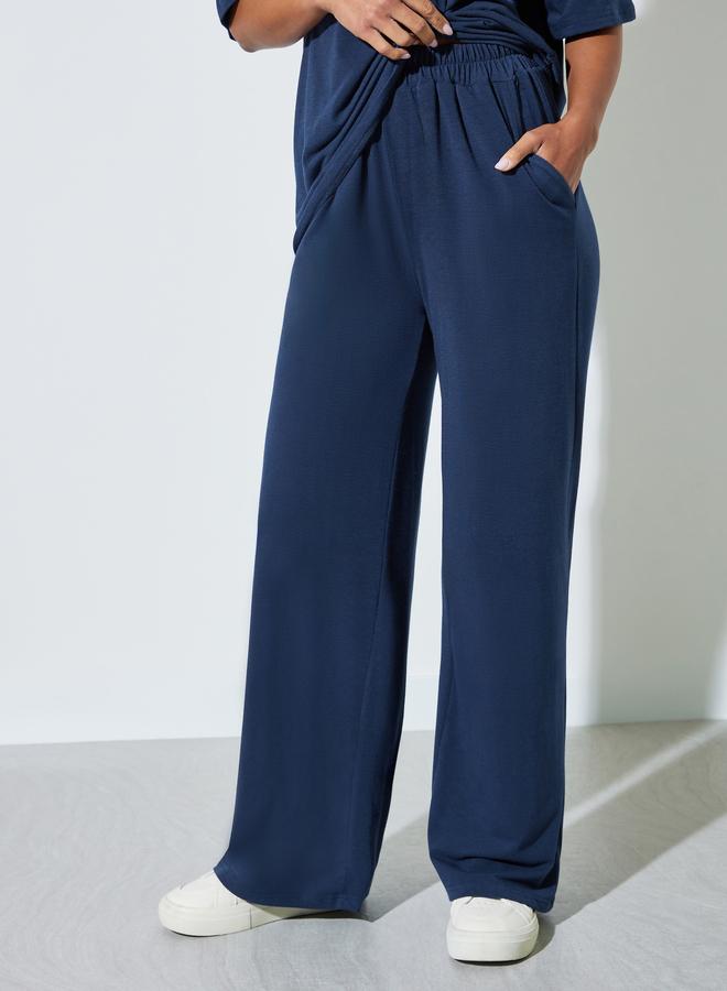 Styli Dark Blue Front Pocket Oversized T-Shirt and Wide Leg Joggers Set - Image 5