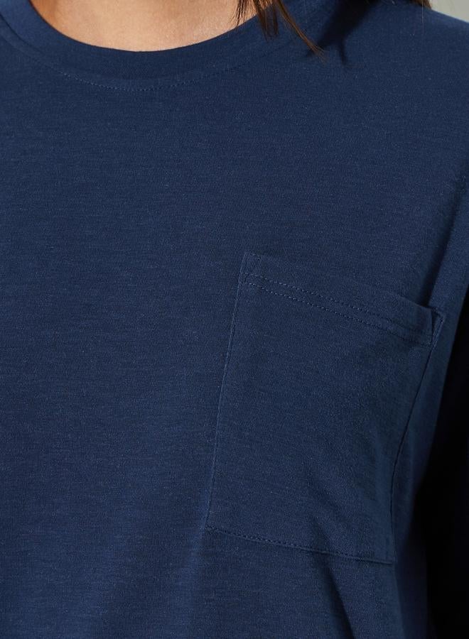 Styli Dark Blue Front Pocket Oversized T-Shirt and Wide Leg Joggers Set - Image 4