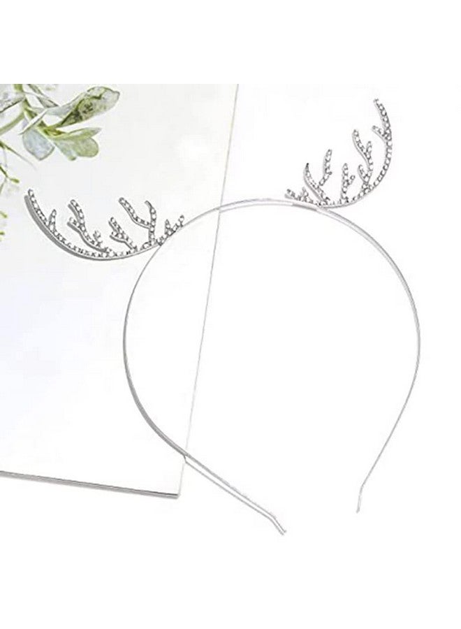 Guqqeuc Reindeer Antlers Headband for Christmas Party Hair Accessories for Women Men Silver Antlers Christmas Headbands for Teens Christmas Tiara for Easter Party - Image 2