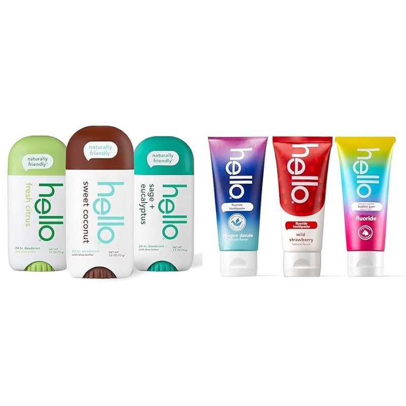 hello Deodorant Variety Pack Coconut Citrus Sage  Toothpaste Variety Pack Unicorn Strawberry Dragon for Women Men Kids