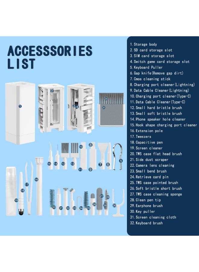 وايكيل مجموعة تنظيف متعددة الاستخدامات 32 في 1 للأجهزة الإلكترونية - أداة متعددة الاستخدامات لتنظيف أجهزة الكمبيوتر المحمولة، ولوحات المفاتيح، وسماعات الأذن، والكاميرات، والهواتف المحمولة - Image 5