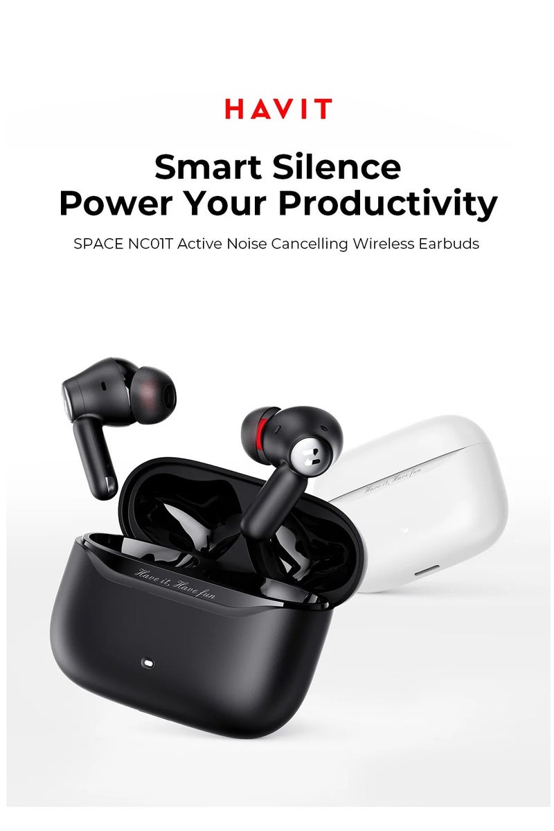havit Bluetooth 6.0 Wireless Earbuds – Hybrid Active Noise Cancellation up to 45dB with Four Noise Isolating Microphones, Transparency Mode, 3D Surround Sound, Connect to Two Devices Simultaneously, Touch Control via Dedicated App, Up to 30 Hours of Playtime with Charging Case, Fast Charging with Type-C Port, Personalized Sound Settings, CE & RoHS Certified – Premium Earphones (Black) - Image 2
