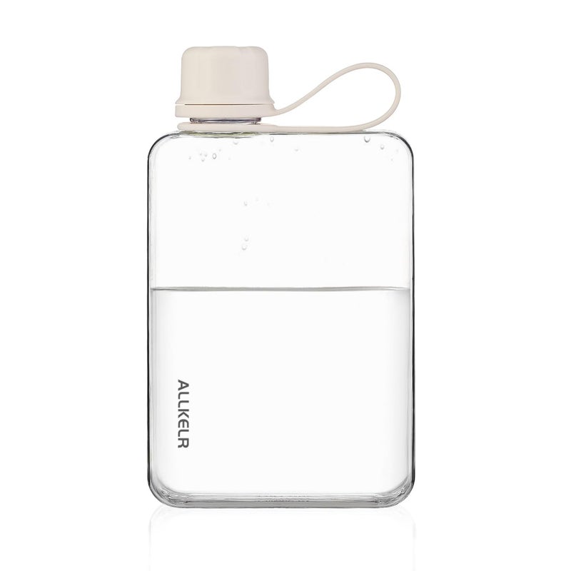 ALLKELR Portable Flat Water Bottle,BPA Free Reusable Tritan Plastic Travel Water Bottle Cup,Lightweight Leakproof Slim Water Bottle Fits Purse,Backpacking, Hiking (White, 17 oz) - Image 1