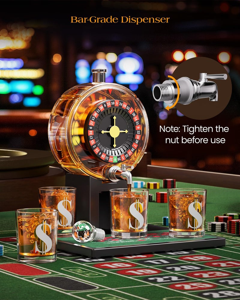 Kollea Roulette Whiskey Decanter Set, 60.9 Oz Casino-Style Slot Decanter with 4 Dollar Glasses, New Year Birthday Gifts for Men Dad, Him, Liquor Dispenser for Anniversary, Bar, Poker Night, Men Cave - Image 4