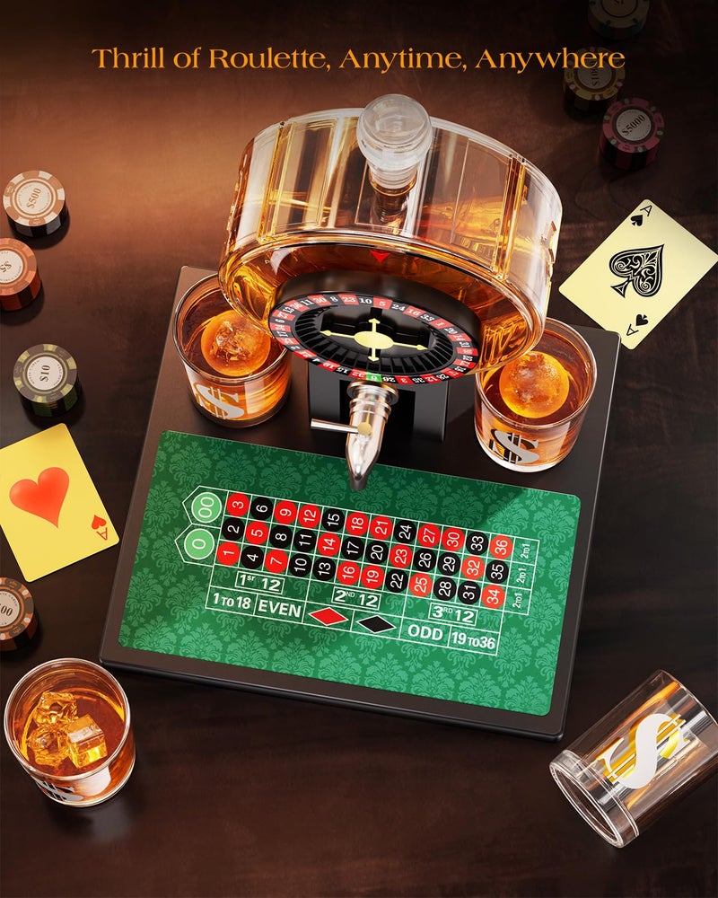 Kollea Roulette Whiskey Decanter Set, 60.9 Oz Casino-Style Slot Decanter with 4 Dollar Glasses, New Year Birthday Gifts for Men Dad, Him, Liquor Dispenser for Anniversary, Bar, Poker Night, Men Cave - Image 3
