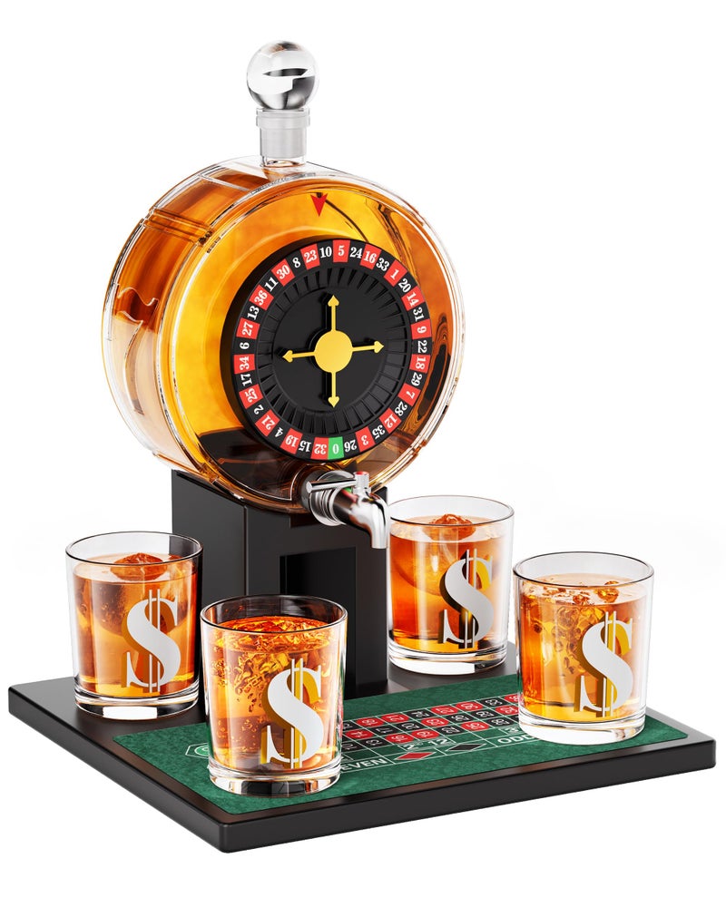 Kollea Roulette Whiskey Decanter Set, 60.9 Oz Casino-Style Slot Decanter with 4 Dollar Glasses, New Year Birthday Gifts for Men Dad, Him, Liquor Dispenser for Anniversary, Bar, Poker Night, Men Cave - Image 1