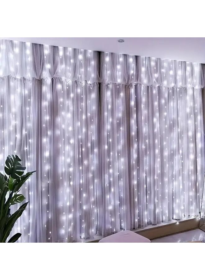 White Curtain String Lights 200LED 8 Modes Battery Powered Indoor Outdoor - Image 1