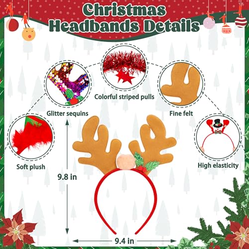 HOVACY 16 PCS Christmas Headbands 16 Styles Red Xmas Headpieces Cute Holiday Bow Tie Hair Bands Felt Elf Hat Santa Hat Headwear for Christmas Party Supplies Accessories - Image 5