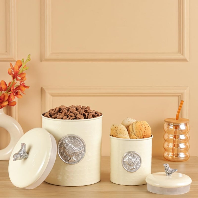 ALCU Matte Cream Powder Coated Steel Kitchen Storage Canister Set – Large & Medium (1.9L & 1.4L), Kitchen Container Set, Airtight Jars, Storage Boxes, Canisters Set for Kitchens (Set of 2) - Image 5