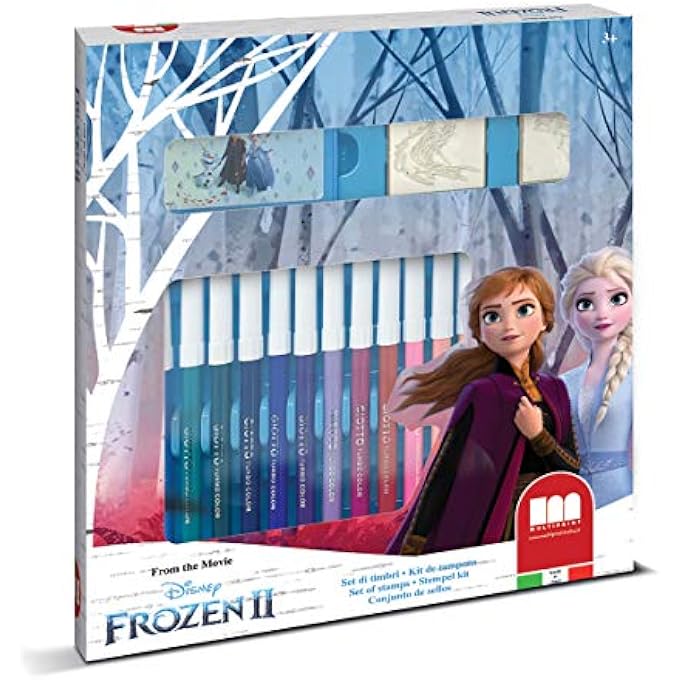 SET 2 STAMPS FOR KIDS AND 18 COLOURED PENS DISNEY FROZEN 2, MADE IN ITALY, STAMPS FOR CHILDREN, IN WOOD AND NATURAL RUBBER, NON-TOXIC WASHABLE INK, GIFT IDEA, ART.86981