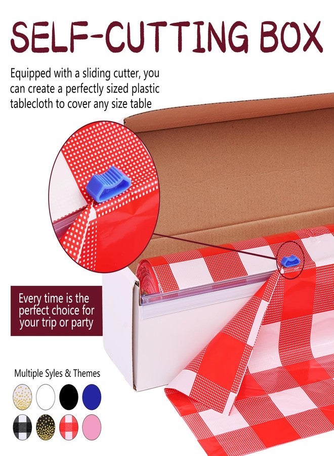 Kesfey Red Gingham Plastic Tablecloth Roll 54 inch X 120ft Red Checkered Disposable Plastic Table Cover Rolls with Easy Slide Self Cutter Box- Cut to Any Size Disposable Tablecloth for Picnic Party - Image 3