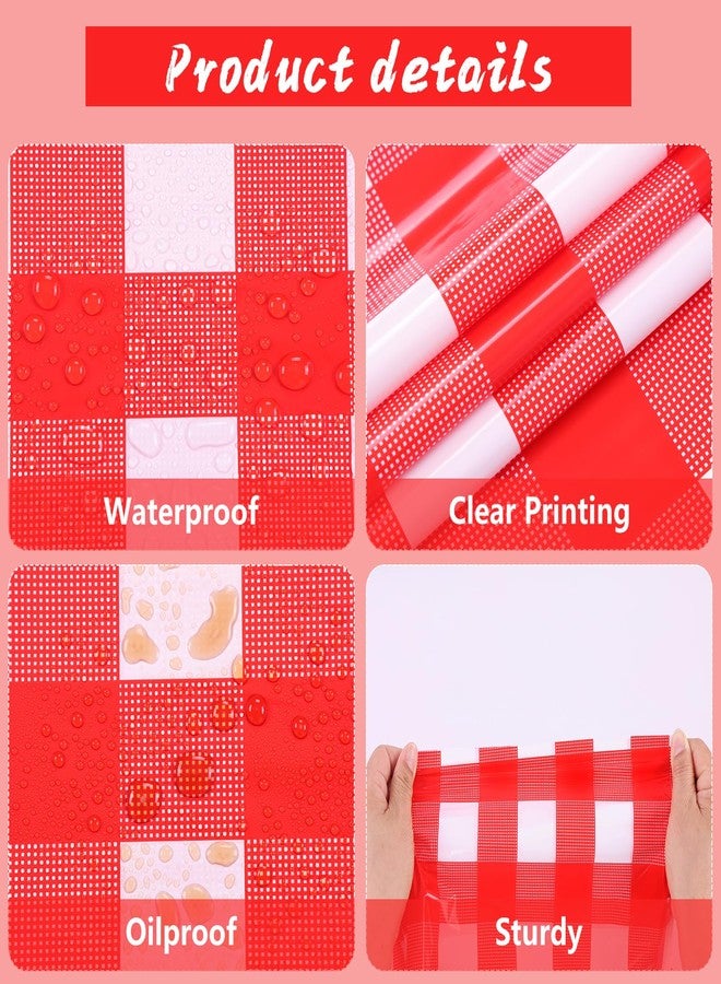 Kesfey Red Gingham Plastic Tablecloth Roll 54 inch X 120ft Red Checkered Disposable Plastic Table Cover Rolls with Easy Slide Self Cutter Box- Cut to Any Size Disposable Tablecloth for Picnic Party - Image 4