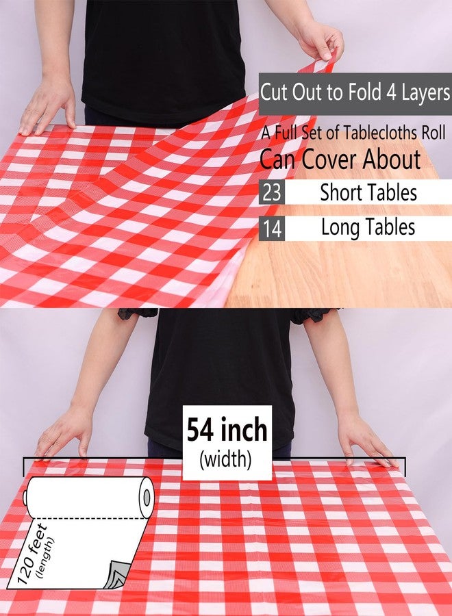 Kesfey Red Gingham Plastic Tablecloth Roll 54 inch X 120ft Red Checkered Disposable Plastic Table Cover Rolls with Easy Slide Self Cutter Box- Cut to Any Size Disposable Tablecloth for Picnic Party - Image 5