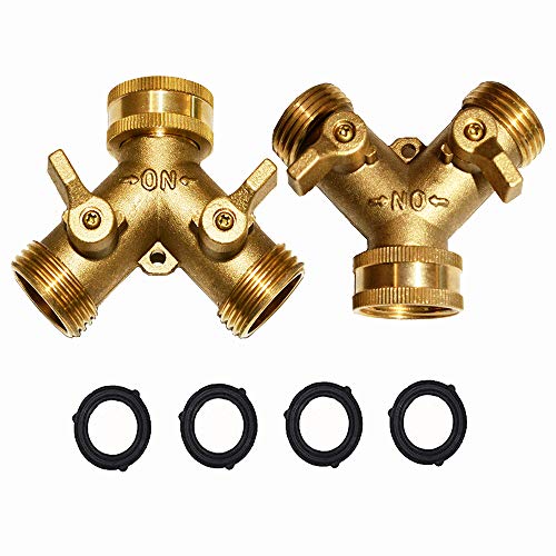 HQMPC 2 Way Hose Y Valve Hose Splitter Garden Hose Y Valve Connectors 2 way shut off valves With Solid Brass Handle Brass Y Valves Water Garden Hose Adapter 3/4"GHT Thread Extra 4 Presure washers - Image 2