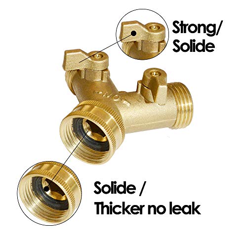 HQMPC 2 Way Hose Y Valve Hose Splitter Garden Hose Y Valve Connectors 2 way shut off valves With Solid Brass Handle Brass Y Valves Water Garden Hose Adapter 3/4"GHT Thread Extra 4 Presure washers - Image 3
