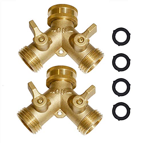 HQMPC 2 Way Hose Y Valve Hose Splitter Garden Hose Y Valve Connectors 2 way shut off valves With Solid Brass Handle Brass Y Valves Water Garden Hose Adapter 3/4"GHT Thread Extra 4 Presure washers - Image 1