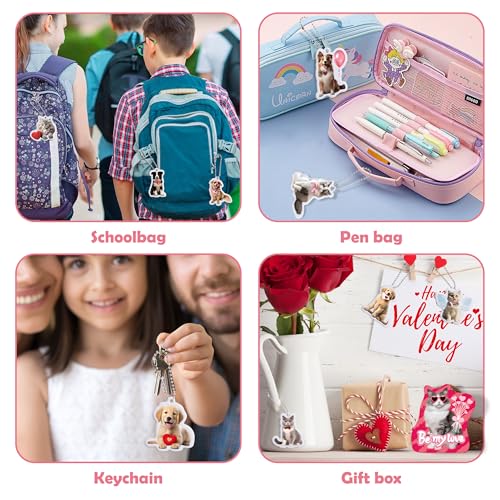 DMHG 28 Pack Pet Cat & Dog Charm Valentine's Card & Keychains Set for Kids School Classroom Exchange Gift Boys Girls Party Favors (28 Cards,28 Keychains,28 Envelopes, 42 Stickers) - Image 5