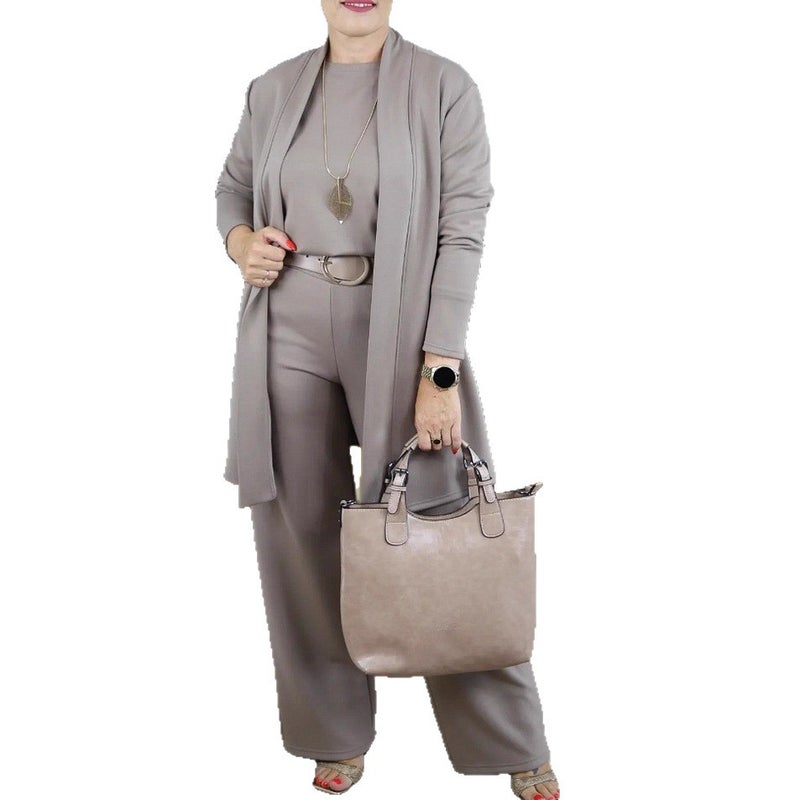 Women's Solid Color Tracksuit Set - Long Sleeve Top, Pants & Belt - Image 5