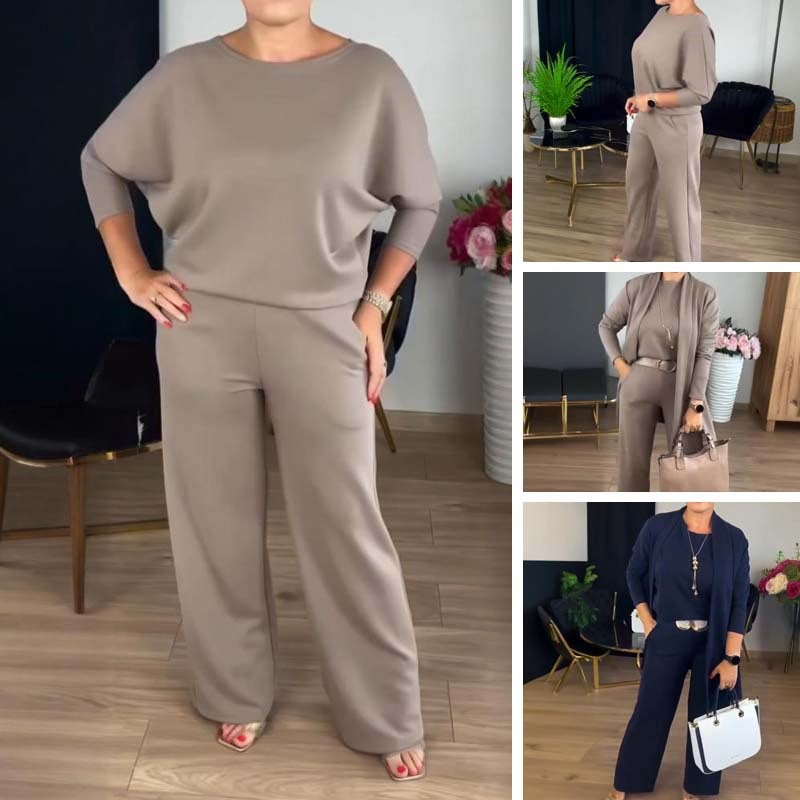 Women's Solid Color Tracksuit Set - Long Sleeve Top, Pants & Belt - Image 1