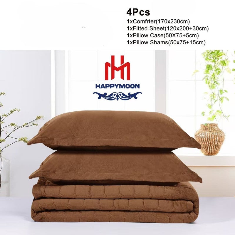 HAPPYMOON Velvet Comforter Set – 4 Pieces, Fits 170 × 230 cm Single Bed | Soft, Warm & Cozy - Image 2