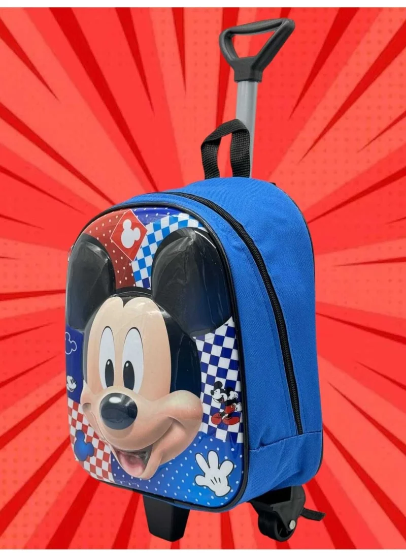 Tezzgelsin Kindergarten Nursery Wheeled Blue Mickey Mouse Embossed 2-6 Years Old Backpack and School Bag
