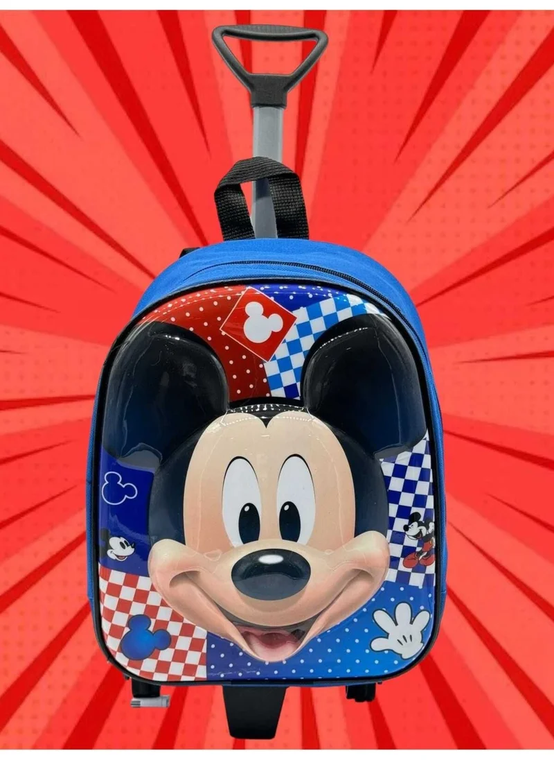 Tezzgelsin Kindergarten Nursery Wheeled Blue Mickey Mouse Embossed 2-6 Years Old Backpack and School Bag