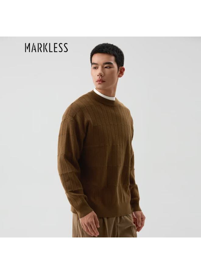 Markless Men's Autumn Winter Warm Knit Sweater Elastic Soft Casual Innerwear 4707 Brown L - Image 1