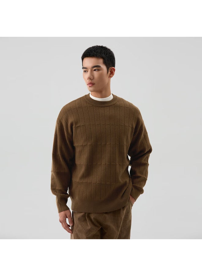 Markless Men's Autumn Winter Warm Knit Sweater Elastic Soft Casual Innerwear 4707 Brown L - Image 3