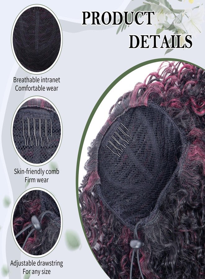 اليبيري وصلة ذيل حصان برباط من أليبيري بطول 27 بوصة للنساء ذوات البشرة السمراء، وصلة ذيل حصان مجعدة للغاية، مصنوعة من شعر صناعي ممزوج بشعر بشري، ذيل حصان مجعد أفريقي للاستخدام اليومي (لون عنابي فاتح). - Image 4